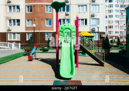 Children's colorful outdoor playground. Facilities for children's games Stock Photo