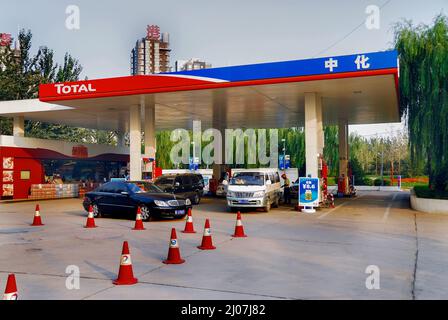 Beijing, China, Cars in 'Total Sinochem' Service Gas Station, china capitalism Stock Photo