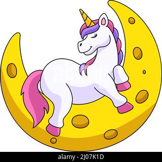 Unicorn Sleeping On The Moon Cartoon Clipart  Stock Vector