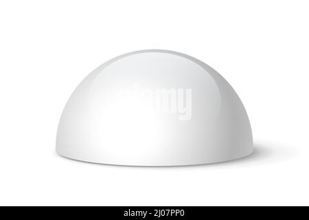 White dome, vector plastic or stone semi-sphere isolated on white background. Stock Vector