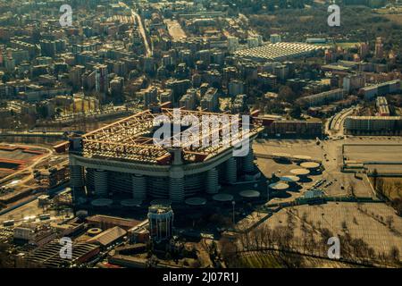 View of San Siro Stadium, Stadio Giuseppe Meazza, commonly known as San Siro. Milan, Italy. Stock Photo