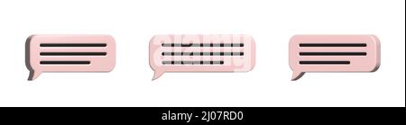 Glossy pink speech bubbles, dialogue, messenger shapes. 3D render vector icons for social media or website Stock Vector