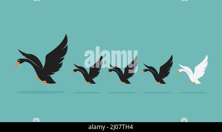 Vector of a herd of swan on blue background, Difference concept.  Easy editable layered vector illustration. Stock Vector