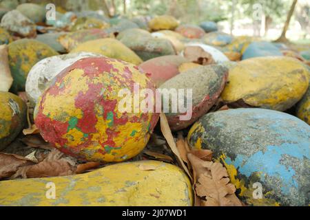 stack of natural stone in a garden  Stock Photo