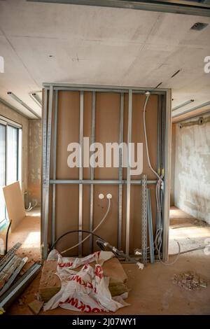 Modern Apartment Under Construction in Switzerland. *** Local Caption ***  apartment,flat,home,site,under,construction,living,window,wall,built struct Stock Photo