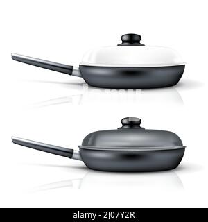 Frying pan set vector illustration isolated on white background. Stock Vector