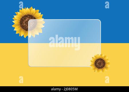 Ukraine support blank banner frame text holder with sunflowers and flag background. Vector Illustration Stock Vector