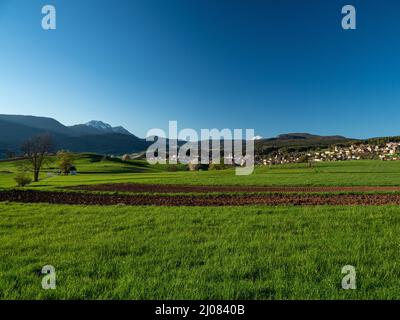 Overview of the Sarnonico and Cavareno plateau, Non valley, Trentino, Italy, Europe Stock Photo