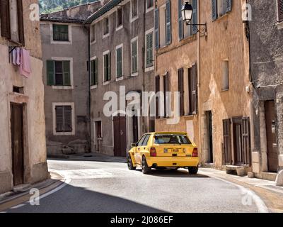 1995 Lancia Delta Integrale Evo II driving on historic Monte Carlo Rally stages and on the Route des Grandes Alpes  France. Stock Photo