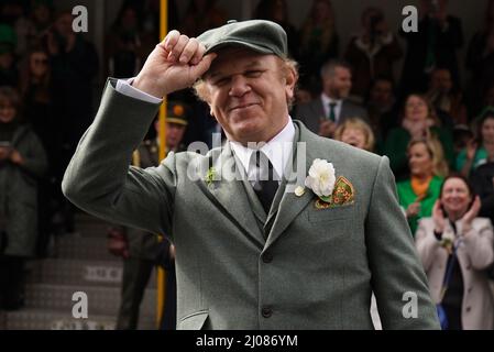 American-Irish actor John C. Reilly takes part in the St Patrick's Day Parade in Dublin, which has returned in full, with crowds on the streets of Dublin after Covid-19 put a pause on celebrations for the last two years. Picture date: Thursday March 17, 2022. Stock Photo