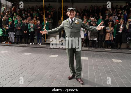 American-Irish actor John C. Reilly takes part in the St Patrick's Day Parade in Dublin, which has returned in full, with crowds on the streets of Dublin after Covid-19 put a pause on celebrations for the last two years. Picture date: Thursday March 17, 2022. Stock Photo