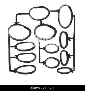 Hand drawn ink block scheme. Isolated on white background vector illustration. Stock Vector