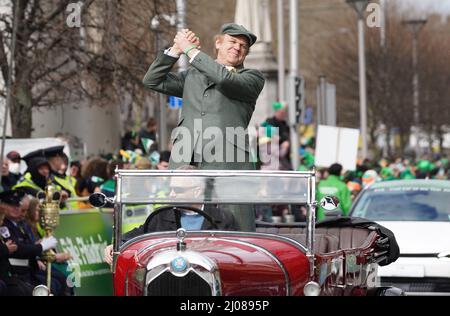 American-Irish actor John C. Reilly takes part in the St Patrick's Day Parade in Dublin, which has returned in full, with crowds on the streets of Dublin after Covid-19 put a pause on celebrations for the last two years. Picture date: Thursday March 17, 2022. Stock Photo