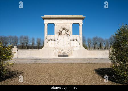 Saumur, France - February 26, 2022: American M10 Tank Destroyer stands in the opposite of the Cavalry School of Saumur in the Centre-Val de Loire. Sun Stock Photo