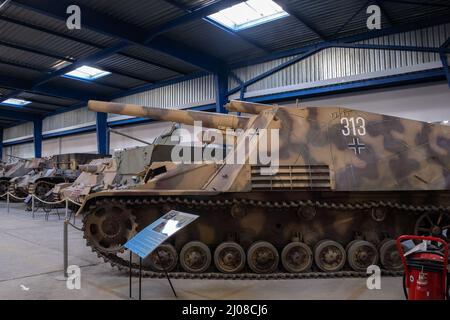 Saumur, France - February 26, 2022:  German armoured vehicles and weapons at the tank museum in Saumur (Musee des Blindes). Second world war exhibitio Stock Photo