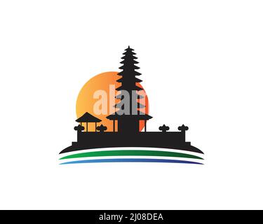 Balinese Traditional Temple with Beautiful Sunset Illustration Stock Vector