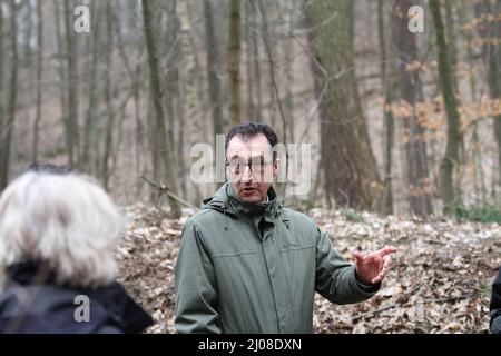 Berlin, Germany. 17th Mar, 2022. (3/17/2022) The Federal Minister of Food and Agriculture, Cem Özdemir, will open the beginning of the third soil survey in forests (BZE), together with the Berlin Senator for the Environment, Mobility, Consumer and Climate Protection, Bettina Jarasch, with a symbolic groundbreaking ceremony. (Photo by Simone Kuhlmey/Pacific Press/Sipa USA) Credit: Sipa USA/Alamy Live News Stock Photo