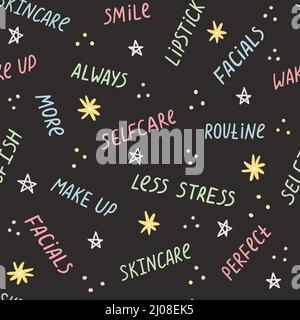 Vector seamless pattern with hand drawn beauty words. Stock Vector