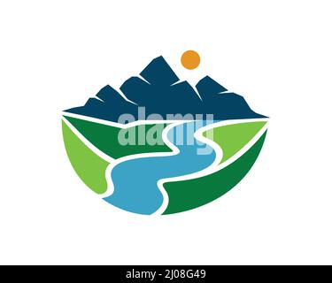 Valley, River, Cliff, Mountain and Landscape Stock Vector