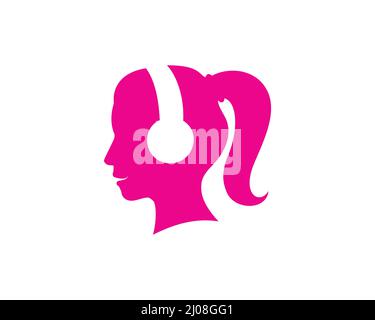 A Woman Wearing Headphones Listening Music and Smiling Stock Vector