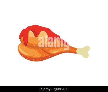 Fried Chicken Leg and Thigh Served with Spicy Sauce On it Stock Vector