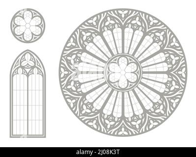 Medieval Gothic stained glass round window texture Stock Vector