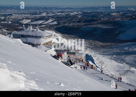 Tourist traffic in winter Tatra mountains in Poland Stock Photo