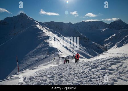 Tourist traffic in winter Tatra mountains in Poland Stock Photo