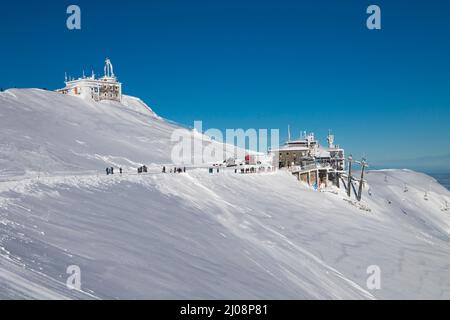 Tourist traffic in winter Tatra mountains in Poland Stock Photo