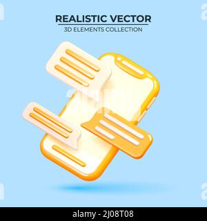 Smartphone with speech bubbles Icons. Realistic 3d object. Realistic creative conceptual symbol of notifications. Vector illustration Stock Vector