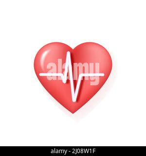 Vector illustration of a 3d red heart and ECG cardiogram reflection Stock Vector