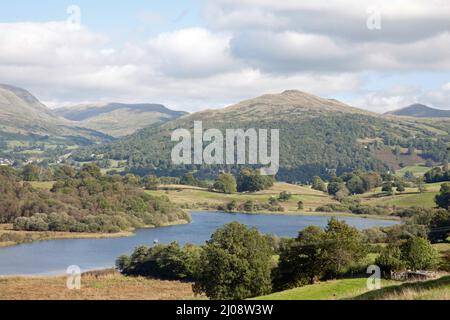 Wansfell Pike lying above Ambleside viewed from Blelham Tarn near the West shore of Windermere the Lake District Cumbria England Stock Photo