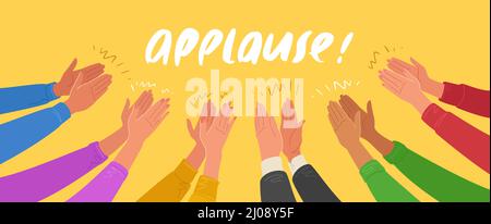 People applauding. Multinational society clapping hands. Audience demonstrate greeting, ovation or support Stock Vector