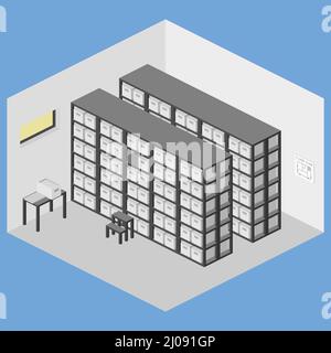 Flat isometric archive room vector  illustration Stock Vector