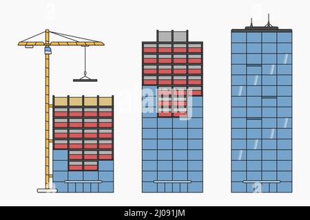 building construction stages flat vector illustration Stock Vector