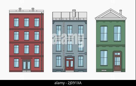 apartment building set vector flat illustration Stock Vector