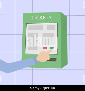 Ticket vending machine on the wall and a person is buying a ticket Stock Vector