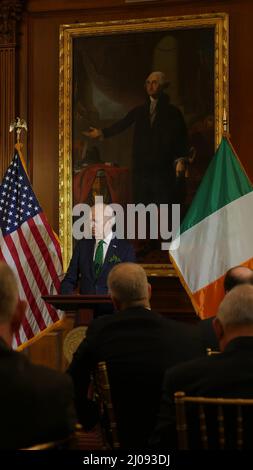 US President Joe Biden speaking at the annual 'Friends of Ireland Luncheon' on Capitol Hill in Washington DC, USA. Picture date: Thursday March 17, 2022. Stock Photo