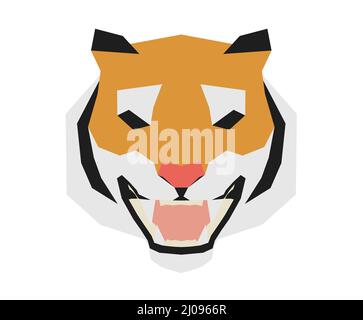 Abstract low poly tiger head in full face with glitch effect, 3d rendering Stock Photo