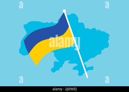 Ukrainian flag over the map of Ukraine design. Concept of modern European sovereign country symbol, flat design editable vector eps. Stock Vector