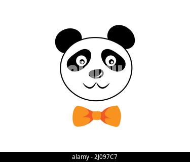 Cute panda face wearing bow tie, pet animal in cartoon style. Funny baby kids print. Vector illustration isolated on white background Stock Vector