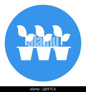 Seedlings or young plants growing in plastic pot isolated vector glyph icon. Graph symbol for agriculture, garden and plants web site and apps design, Stock Vector