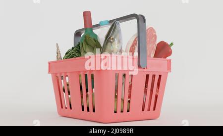Shopping market basket with variety of grocery products isolate Stock Photo  by ©maxxyustas 153930994