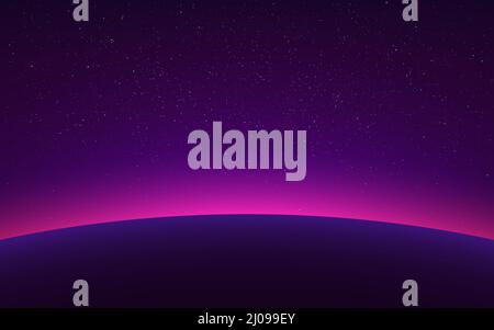 Planet sunrise in space. Horizon with light. Sun eclipse effect. Starry backdrop with earth orbit. Big planet with shining stars. Vector Stock Vector