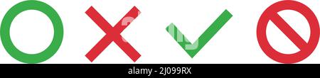Icon set of circle, cross, check mark and stop mark. Editable vector. Stock Vector