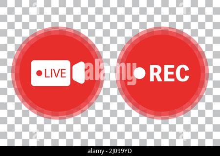 Live camera icons and recording icons isolated on transparent background. Live and live broadcasting. Editable vectors. Stock Vector