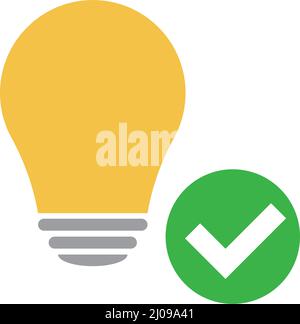 Light bulb and check mark. Idea and hint. Editable vector. Stock Vector
