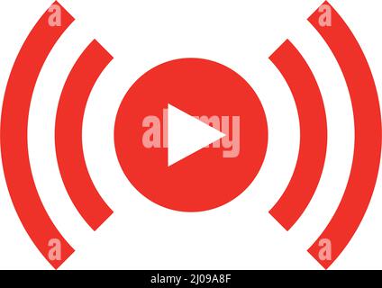 Live streaming icon. Play button and broadcast signal. Editable vector. Stock Vector