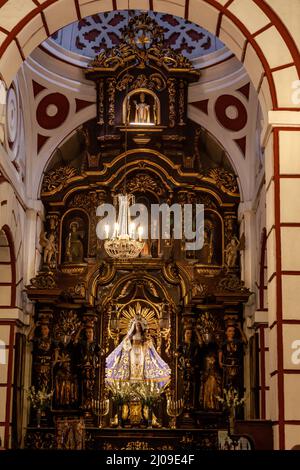 Vertical shot the inside of the Basilica and Convent of San Francisco of Lima, Peru Stock Photo