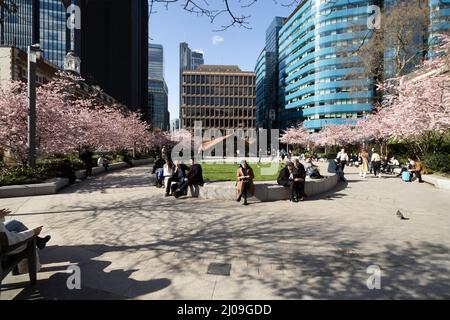 Aldgate Square is a public space located between The Aldgate School and St Botolph without Aldgate Church just west of Aldgate Underground Station Stock Photo